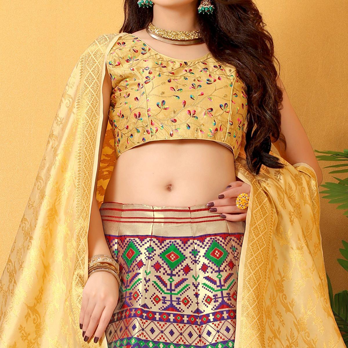 Red Festive Wear Banarasi Meenakari Jacquard Lehenga Choli - Peachmode