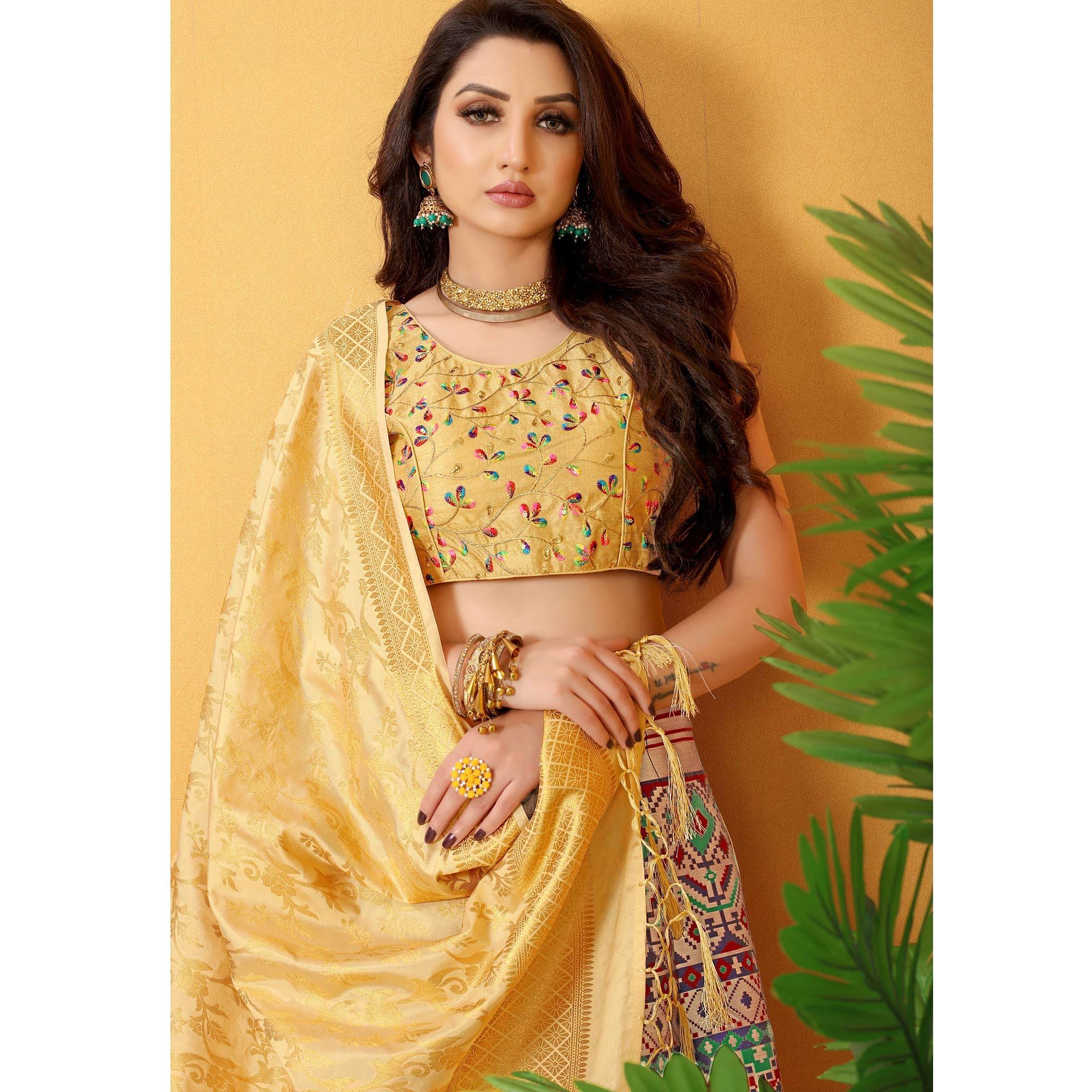 Red Festive Wear Banarasi Meenakari Jacquard Lehenga Choli - Peachmode