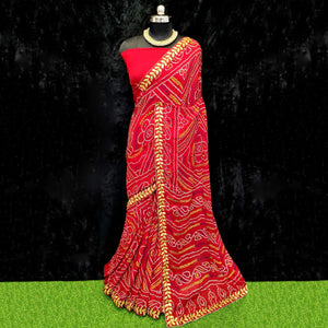 Red Festive Wear Bandhani Printed Georgette Saree - Peachmode