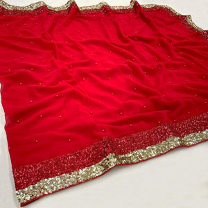 Red Festive Wear Embellished Georgette Saree - Peachmode