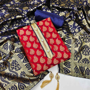 Red Festive Wear Embroidered Chanderi Dress Material - Peachmode