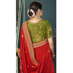 Red Festive Wear Embroidered Silk Saree - Peachmode