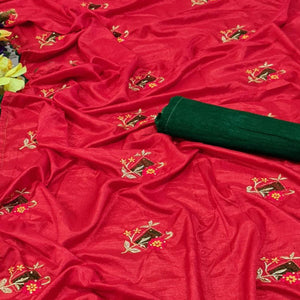 Red Festive Wear Floral Embroidered With Diamond Dola Silk Saree - Peachmode