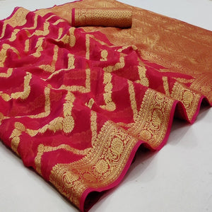 Red Festive Wear Floral Woven Soft Organza Saree - Peachmode