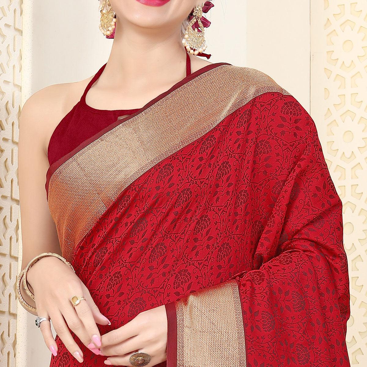 Red Festive Wear Jacquard Border Soft Silk Saree - Peachmode