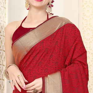 Red Festive Wear Jacquard Border Soft Silk Saree - Peachmode
