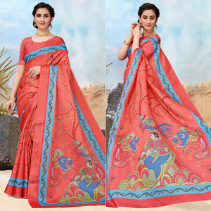 Red Festive Wear Printed Art Silk Saree - Peachmode