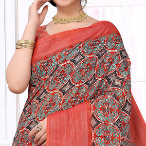 Red Festive Wear Printed Art Silk Saree - Peachmode