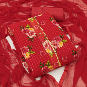 Red Festive Wear Sequence Embroidered Georgette Dress Material - Peachmode