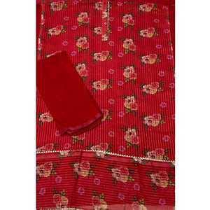 Red Festive Wear Sequence Embroidered Georgette Dress Material - Peachmode