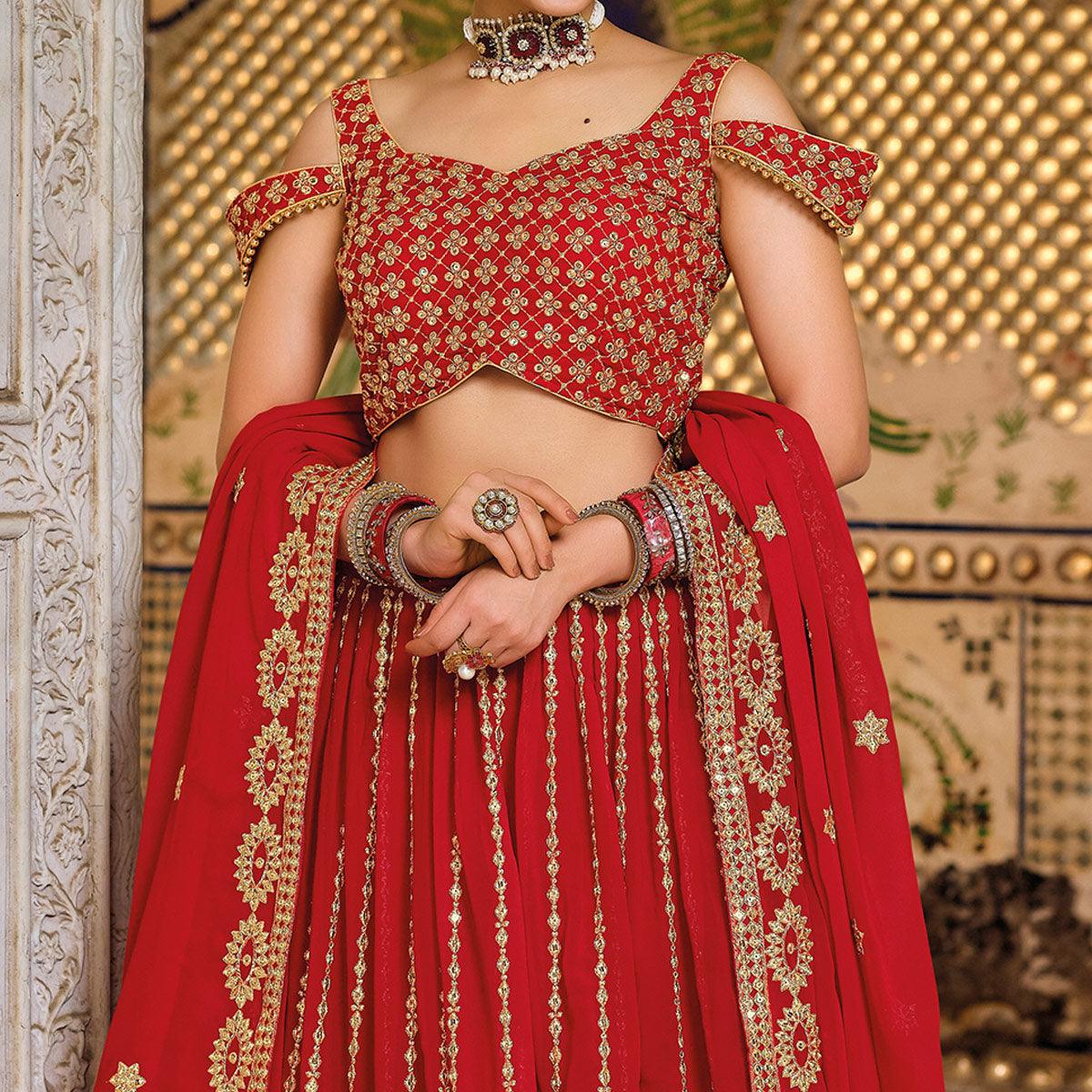 Red Festive Wear Sequence Embroidered Georgette Lehenga Choli - Peachmode