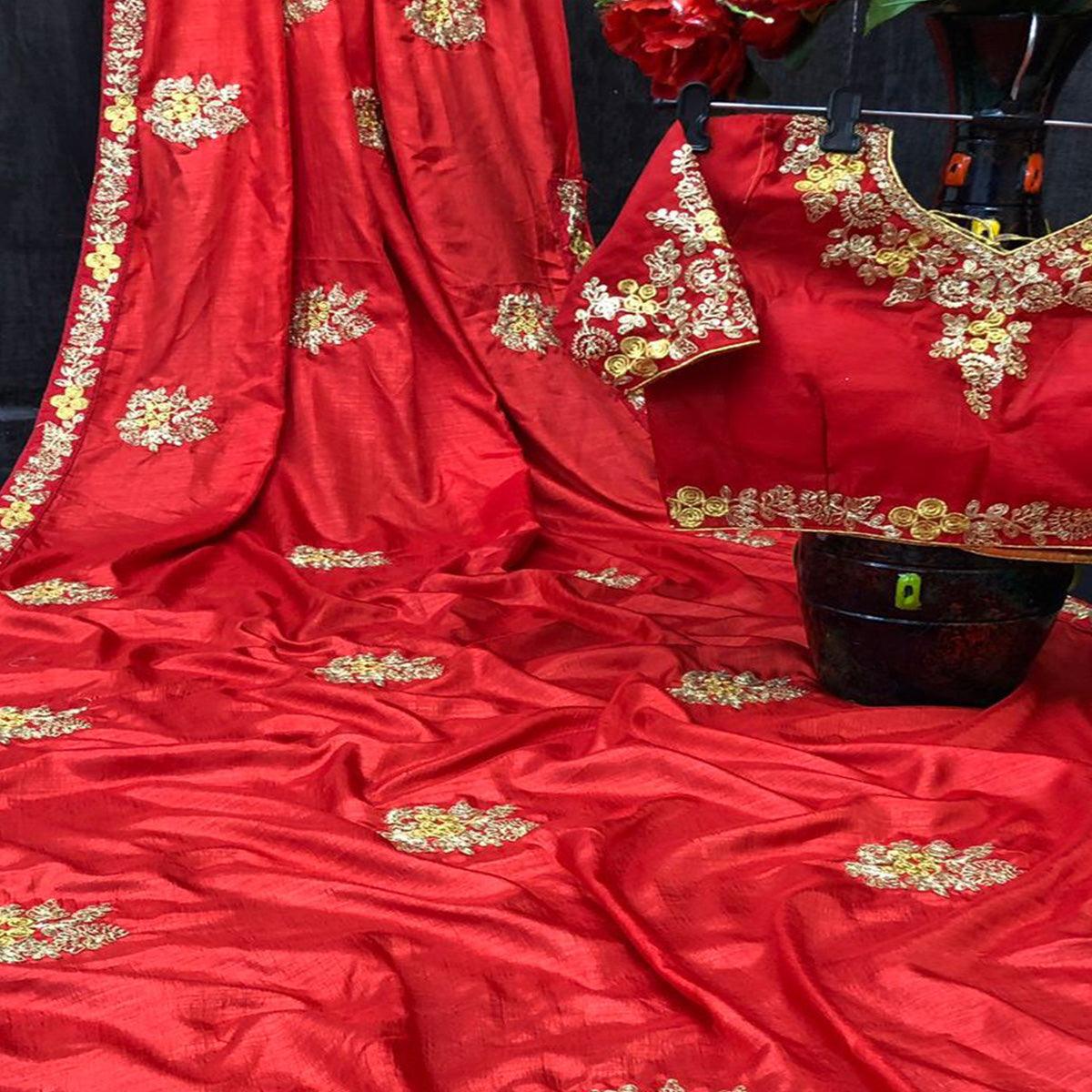 Red Festive Wear Sequence Work Silk Saree - Peachmode