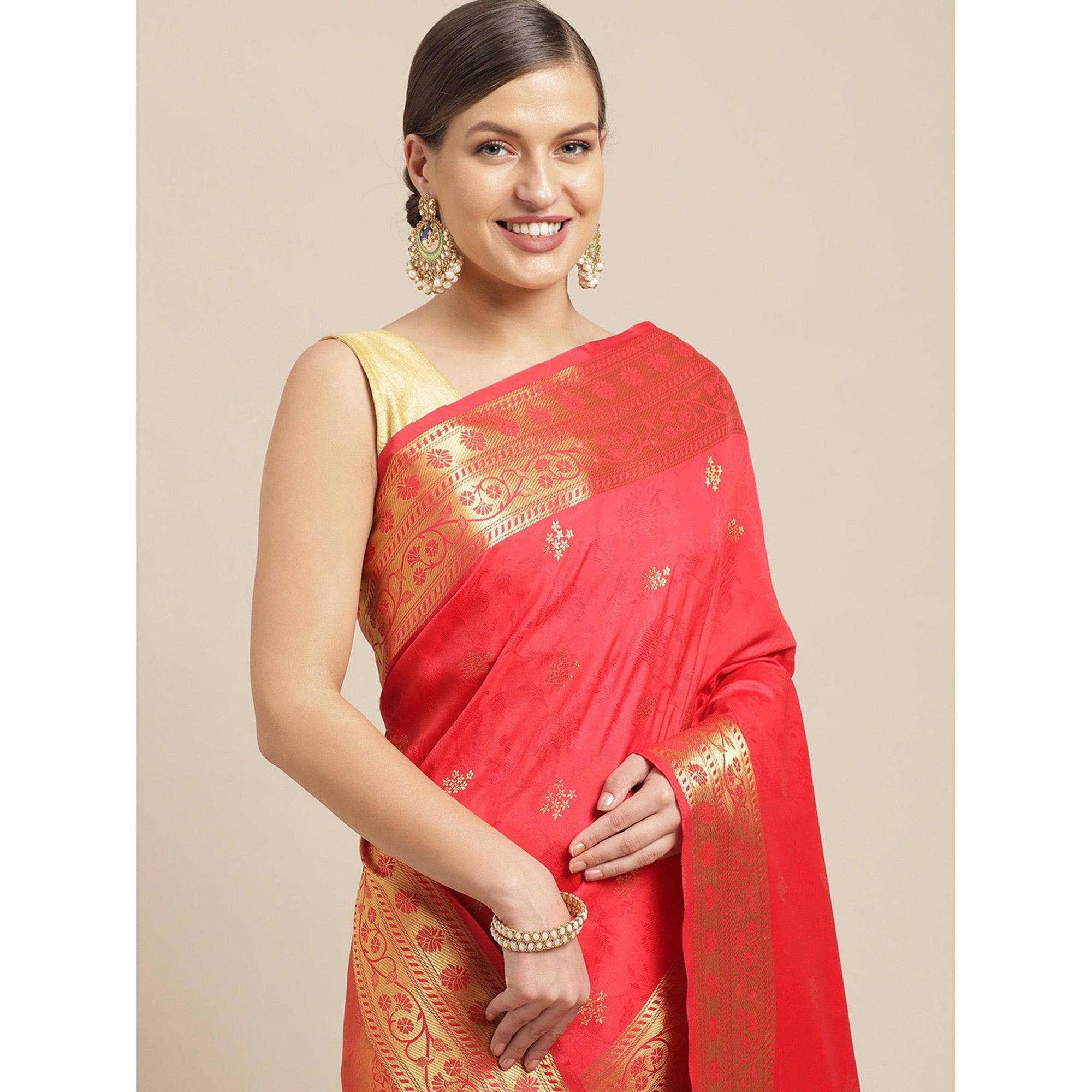 Red Festive Wear Weaving Banarasi Silk Saree - Peachmode