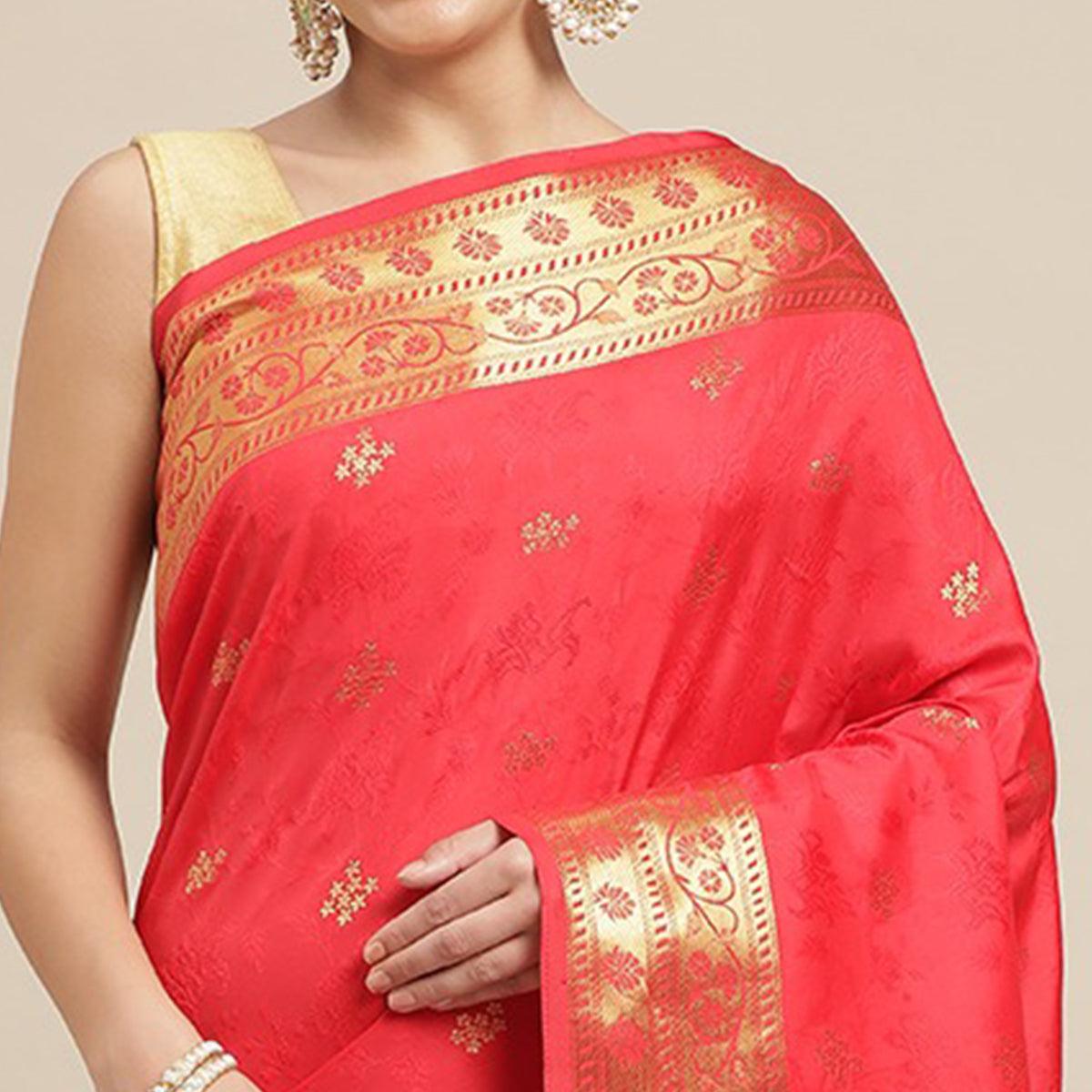 Red Festive Wear Weaving Banarasi Silk Saree - Peachmode