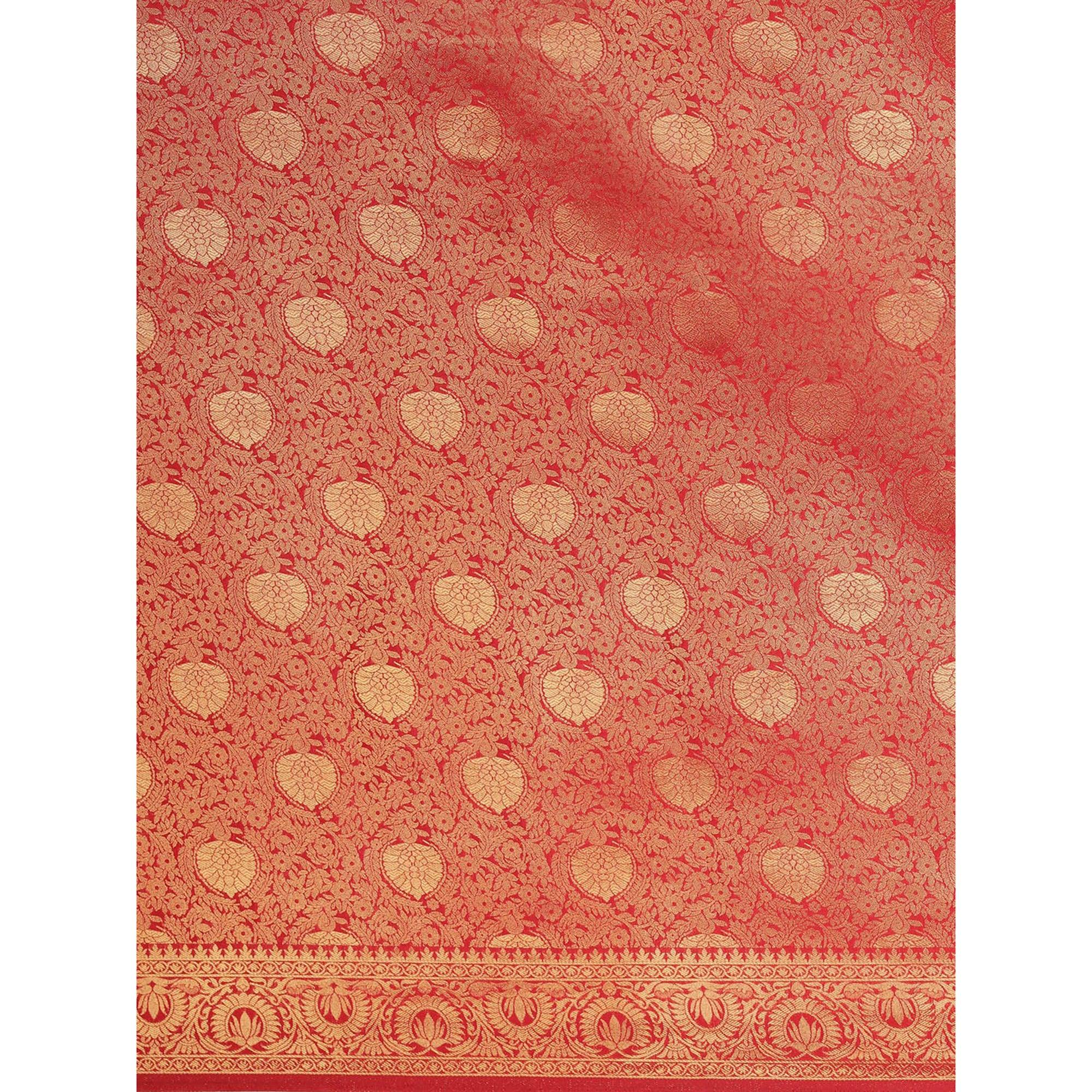 Red Festive Wear Weaving Kanjivaram Silk Saree - Peachmode