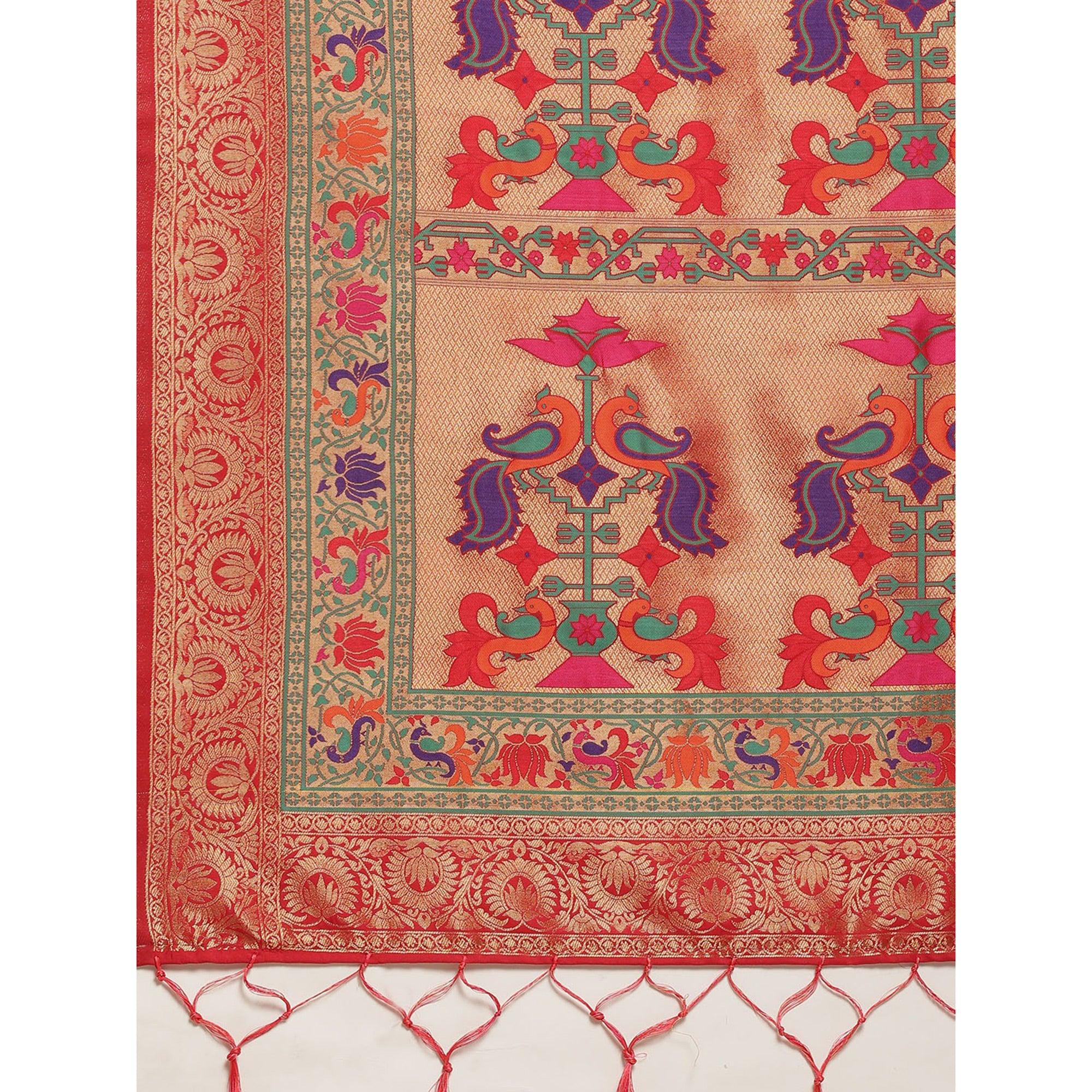 Red Festive Wear Weaving Kanjivaram Silk Saree - Peachmode