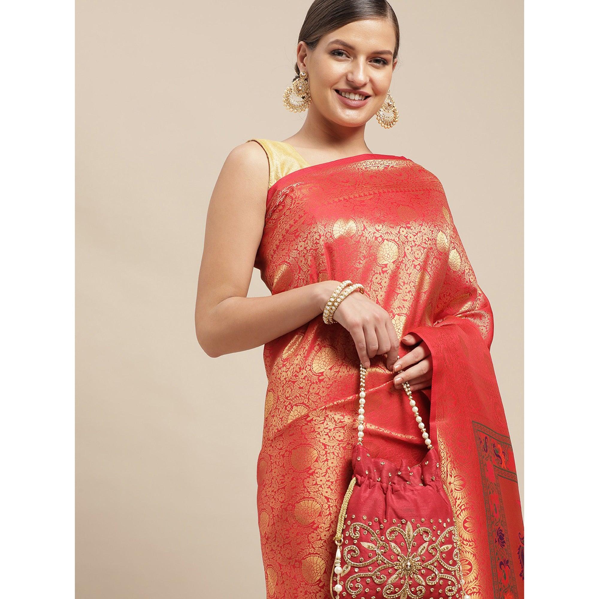 Red Festive Wear Weaving Kanjivaram Silk Saree - Peachmode