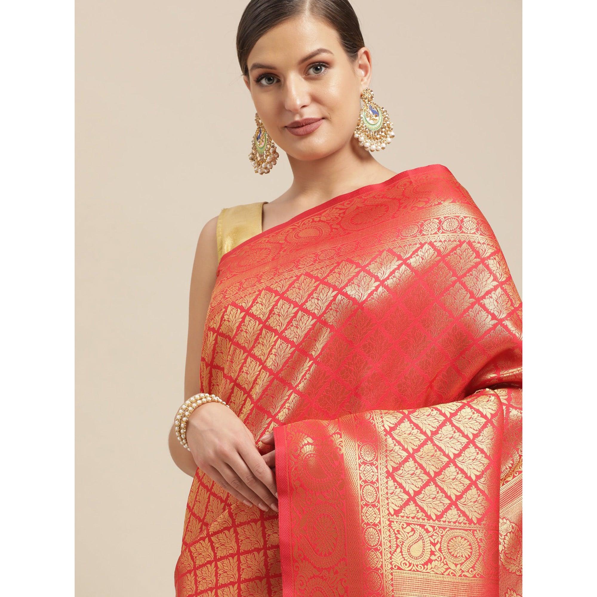 Red Festive Wear Weaving Kanjivaram Silk Saree - Peachmode