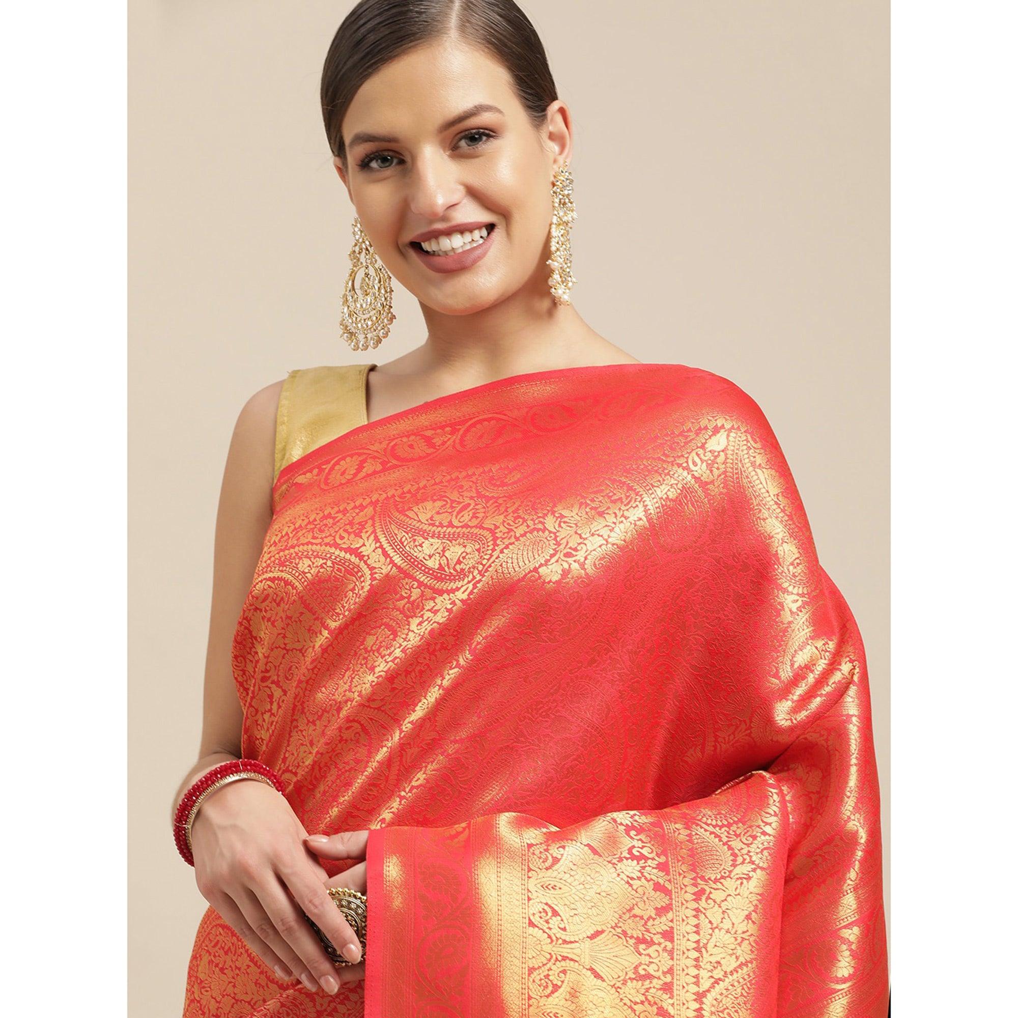 Red Festive Wear Weaving Kanjivaram Silk Saree - Peachmode