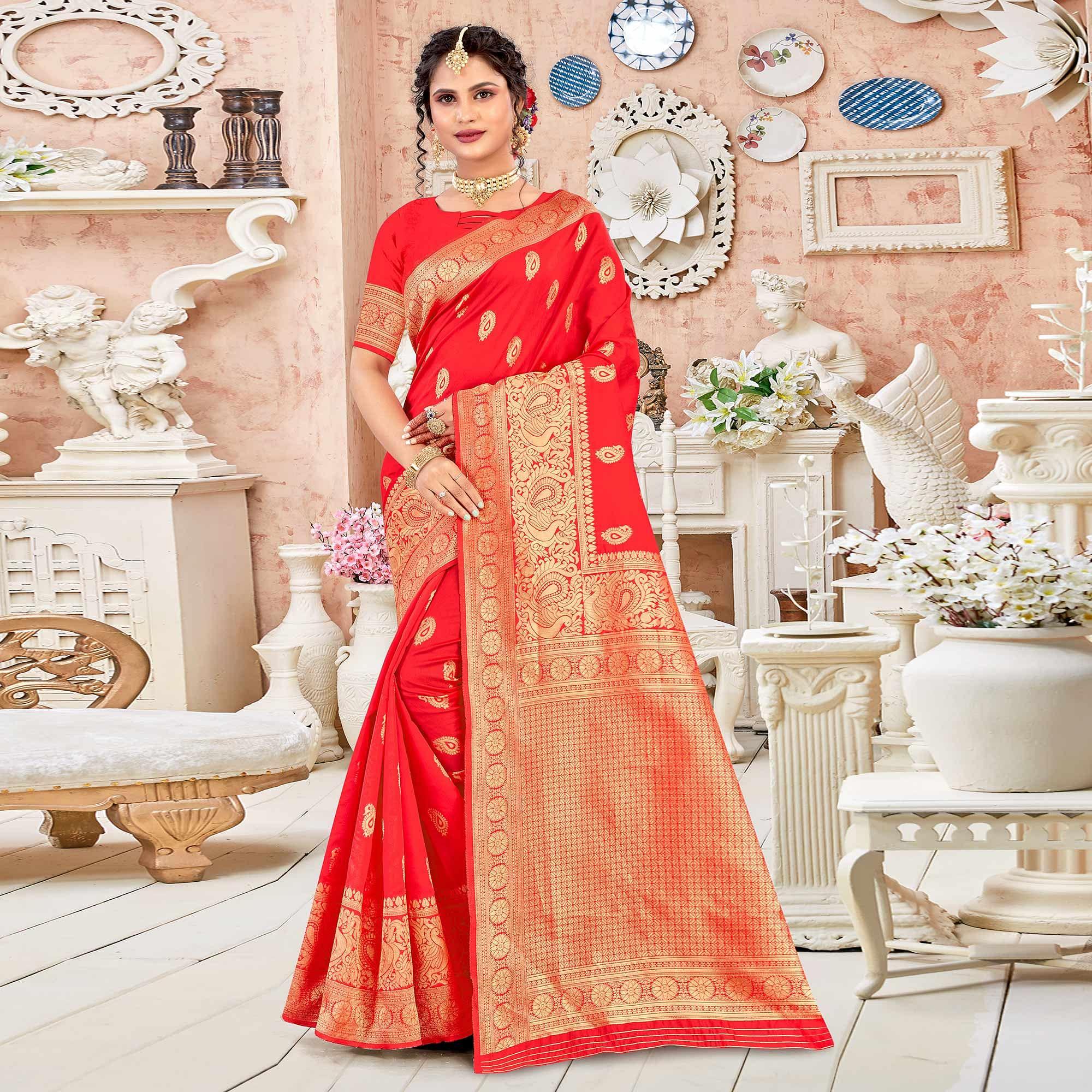 Red Festive Wear Woven Art Silk Sare