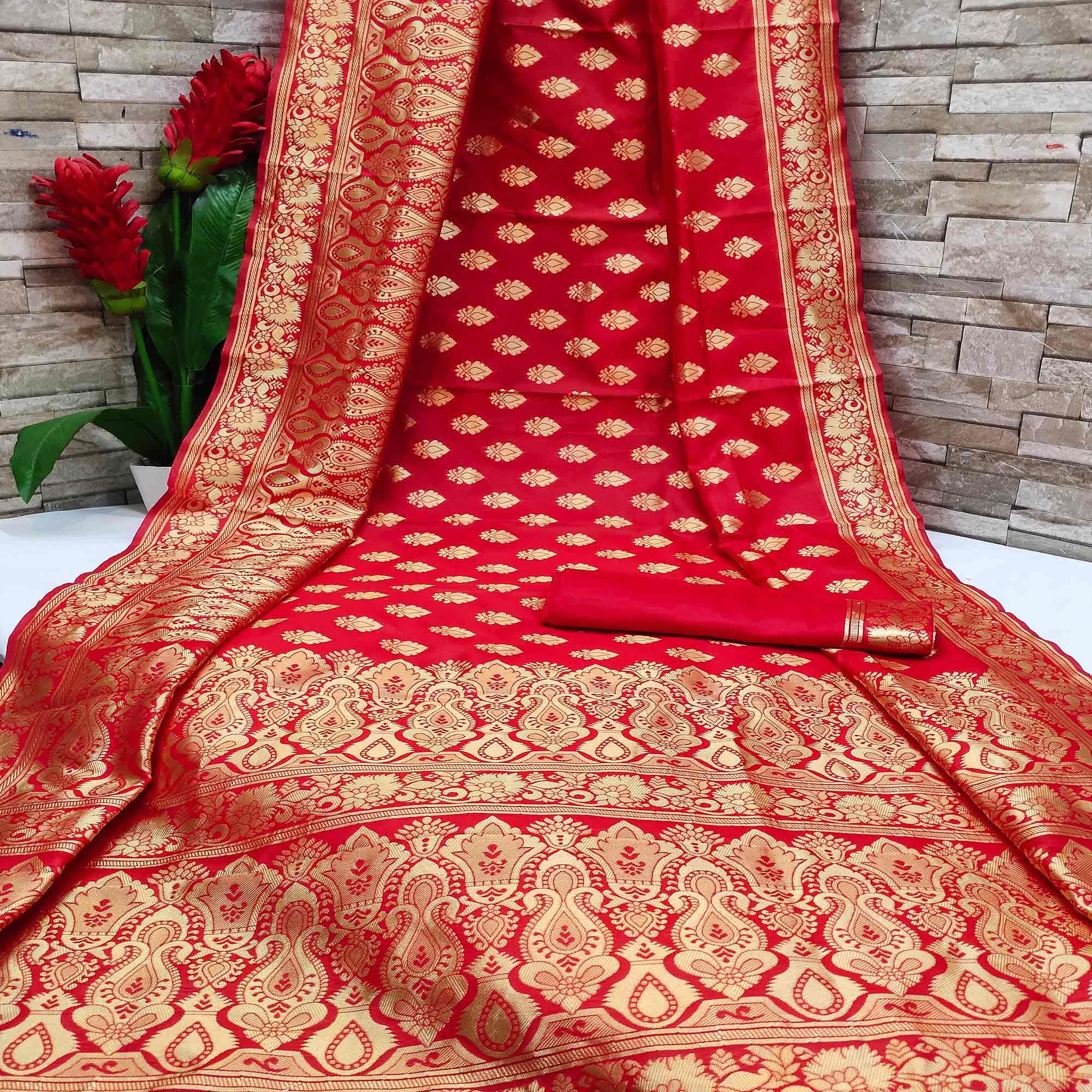 Red Festive Wear Woven Art Silk Saree - Peachmode