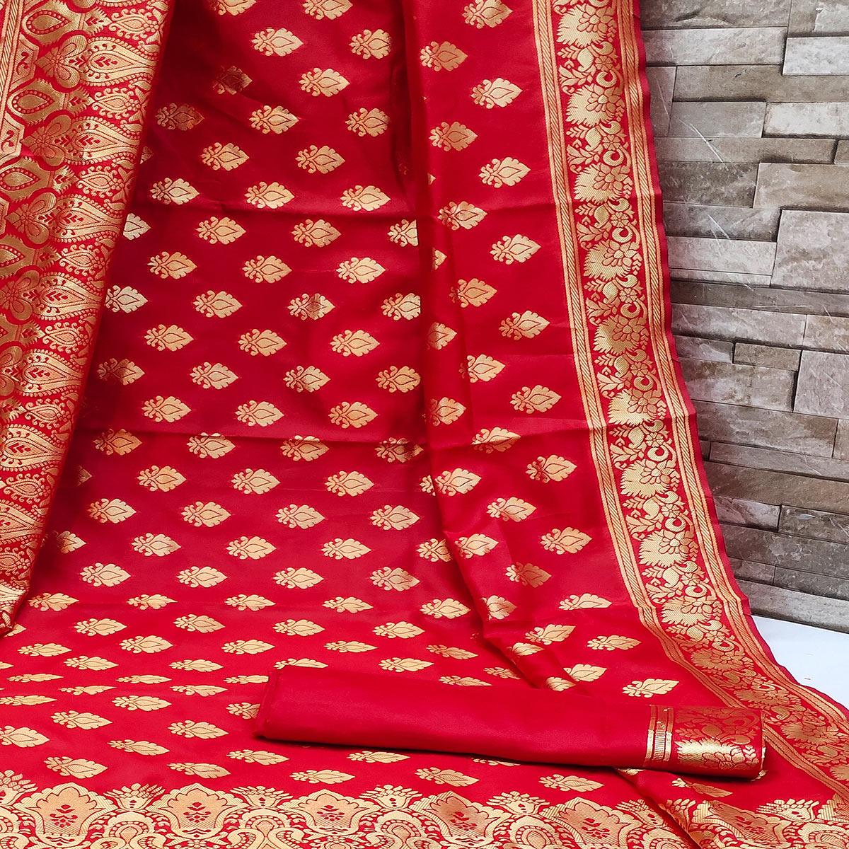 Red Festive Wear Woven Art Silk Saree - Peachmode