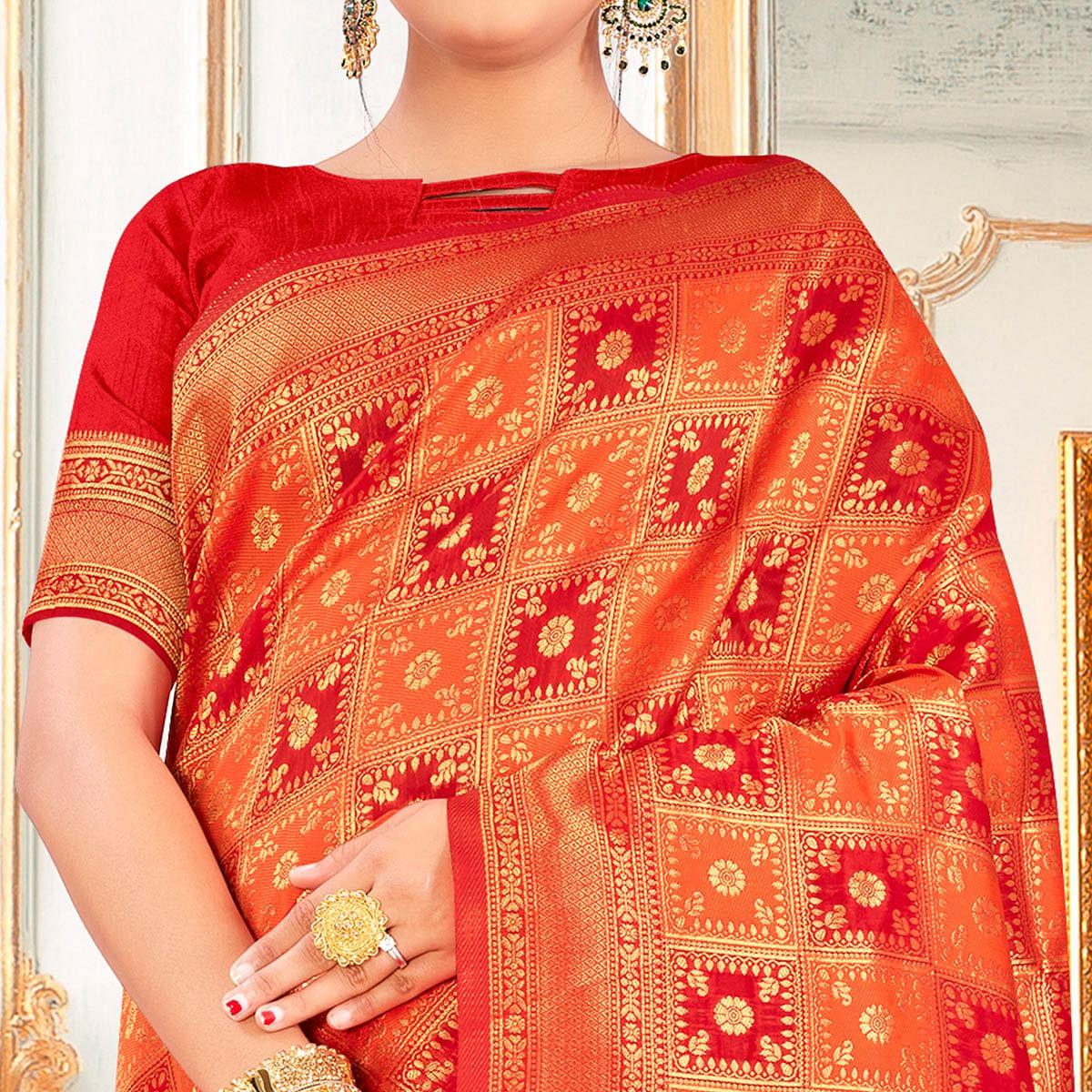 Red Festive Wear Woven Art Silk Saree - Peachmode