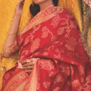 Red Festive Wear Woven Art Silk Saree With Tassels - Peachmode