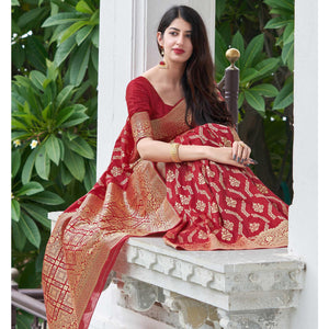 Red Festive Wear Woven Banarasi Art Silk Saree - Peachmode
