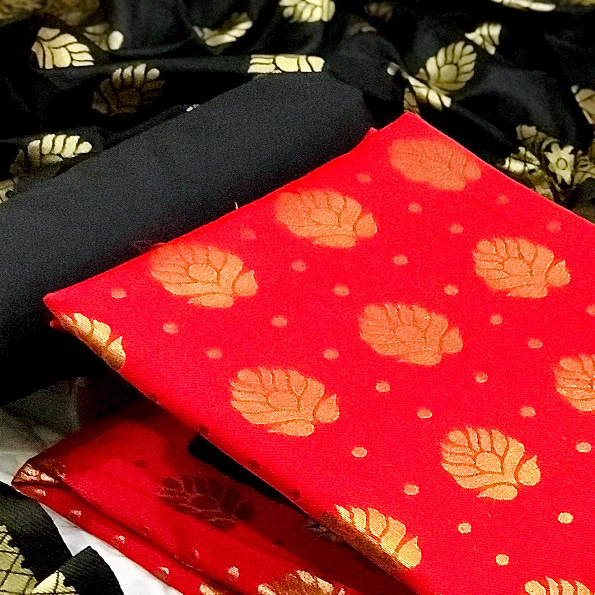 Red Festive Wear Woven Banarasi Silk Dress Material - Peachmode