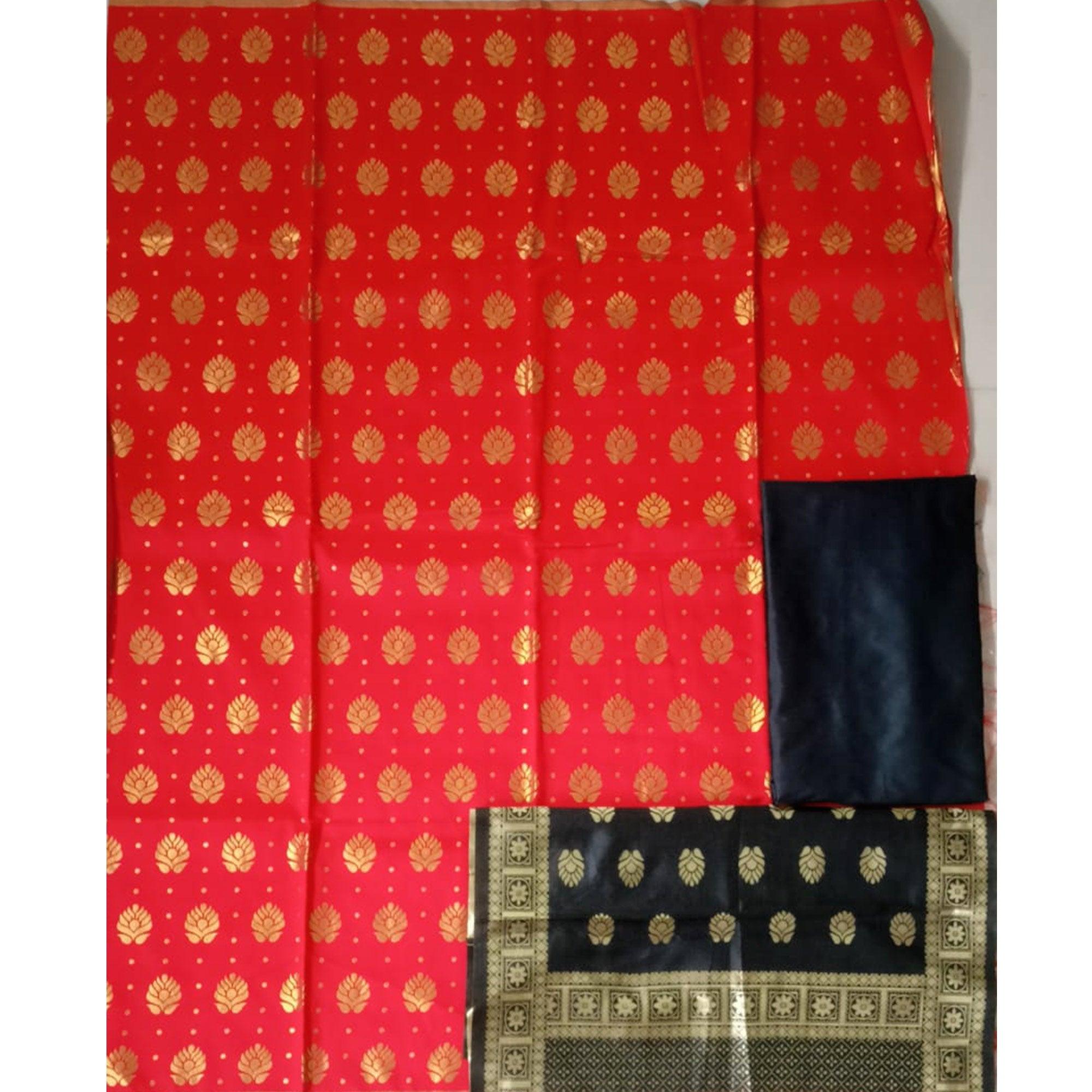 Red Festive Wear Woven Banarasi Silk Dress Material - Peachmode