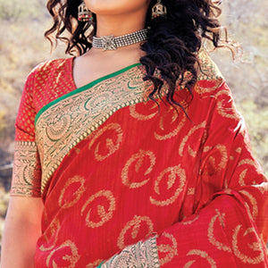 Red Festive Wear Woven Banarasi Silk Saree - Peachmode