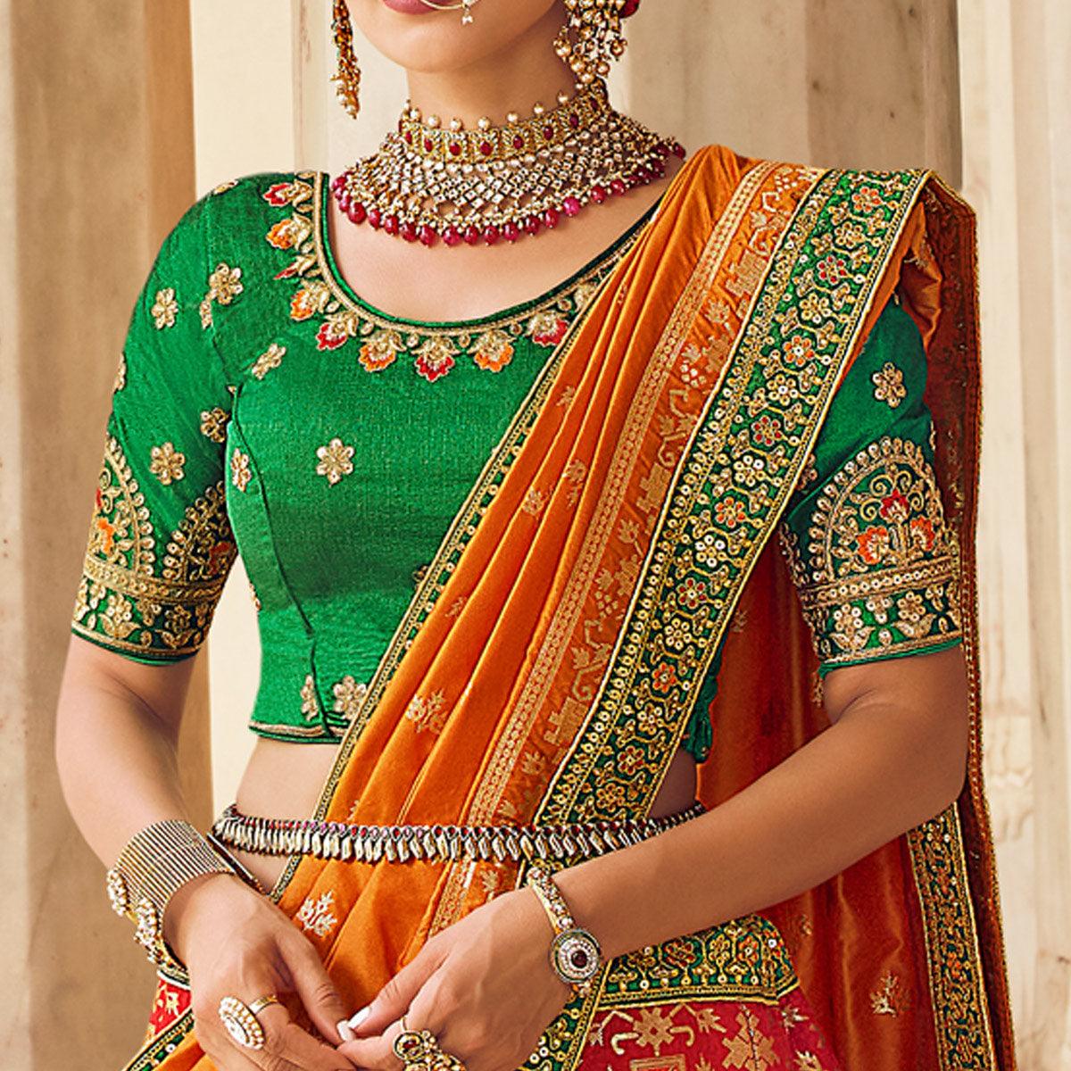 Red Festive Wear Woven Heavy Banarasi Silk Lehenga Choli - Peachmode