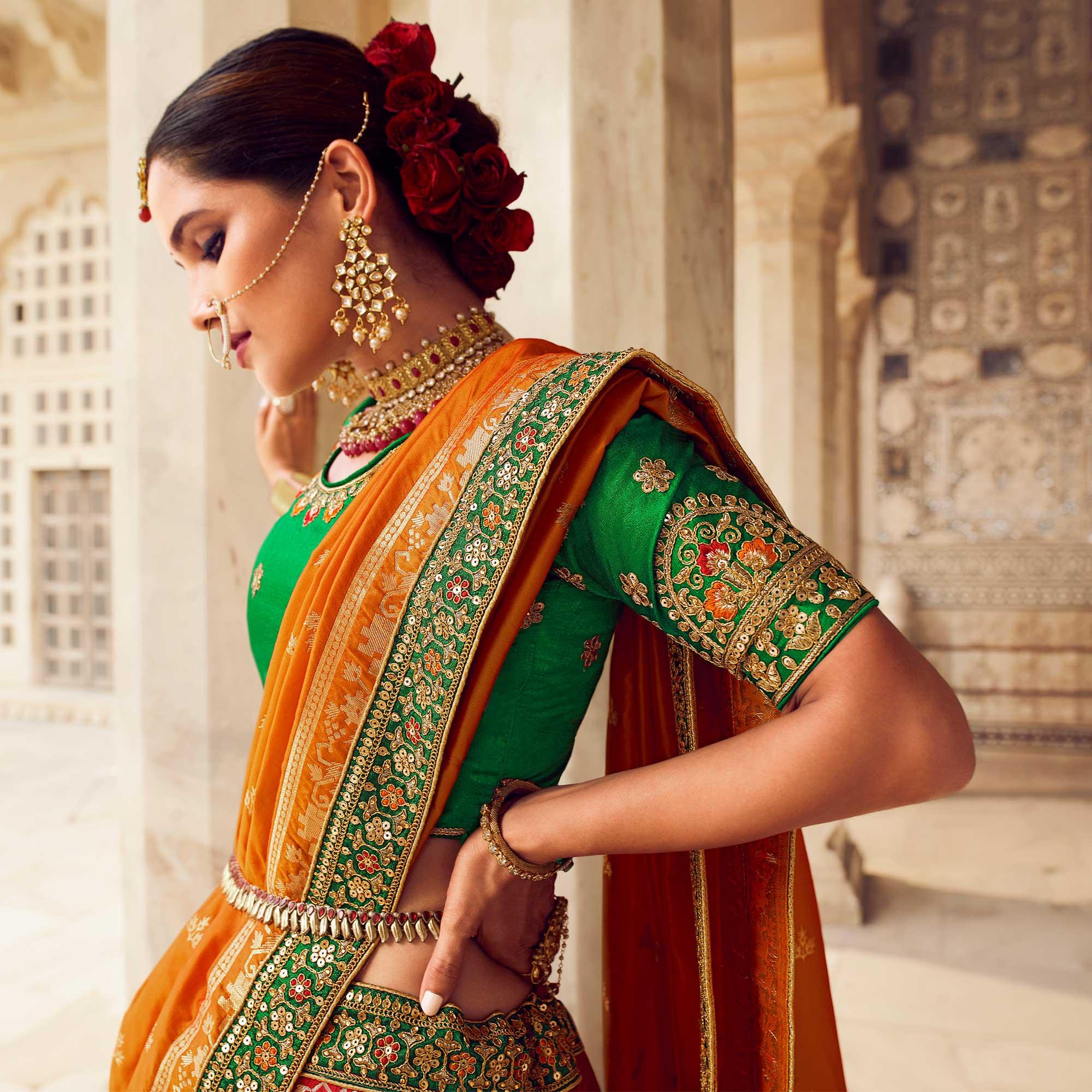 Red Festive Wear Woven Heavy Banarasi Silk Lehenga Choli - Peachmode