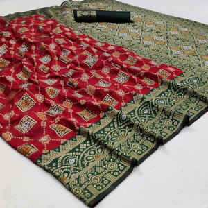 Red Festive Wear Woven Heavy Silk Saree - Peachmode