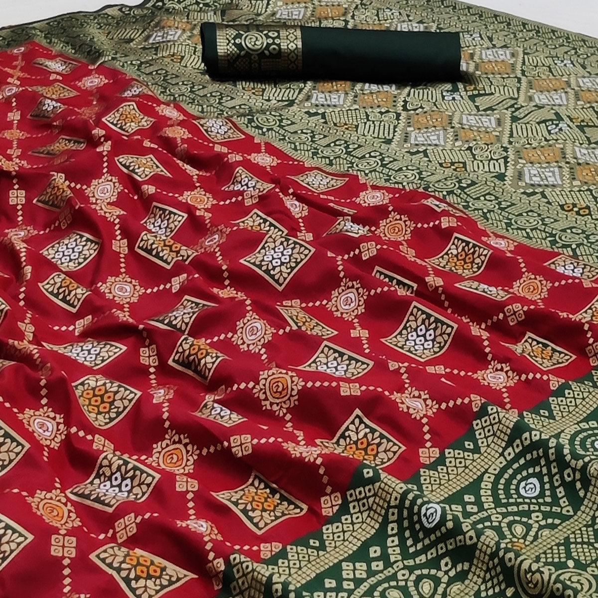 Red Festive Wear Woven Heavy Silk Saree - Peachmode