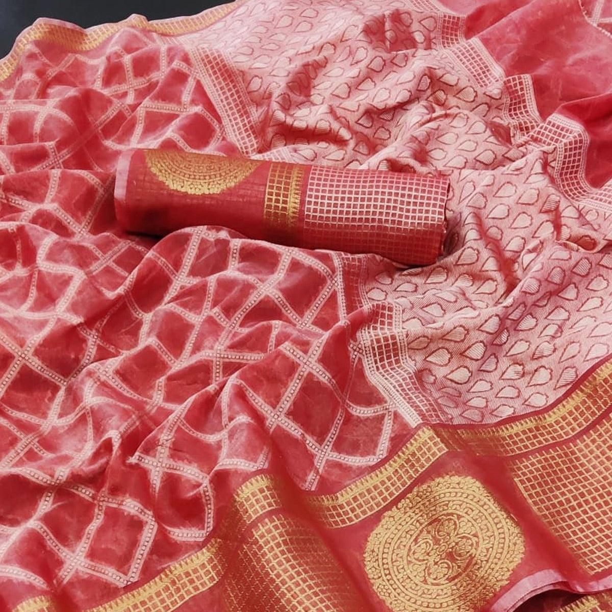 Red Festive Wear Woven Jacquard Banarasi Saree - Peachmode