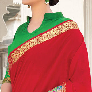 Red Festive Wear Woven Jute Saree - Peachmode