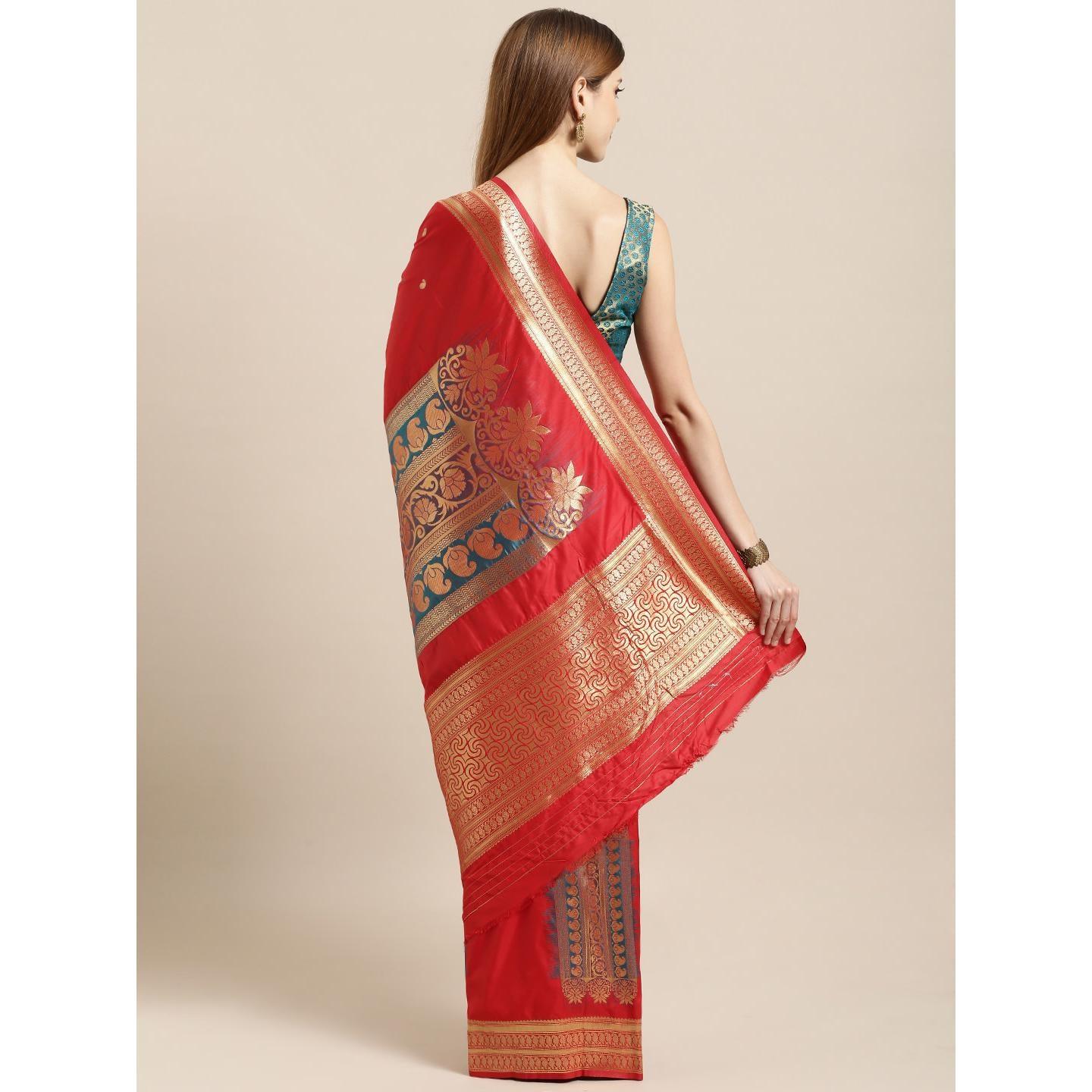 Red Festive Wear Woven Kanjivaram Silk Saree - Peachmode