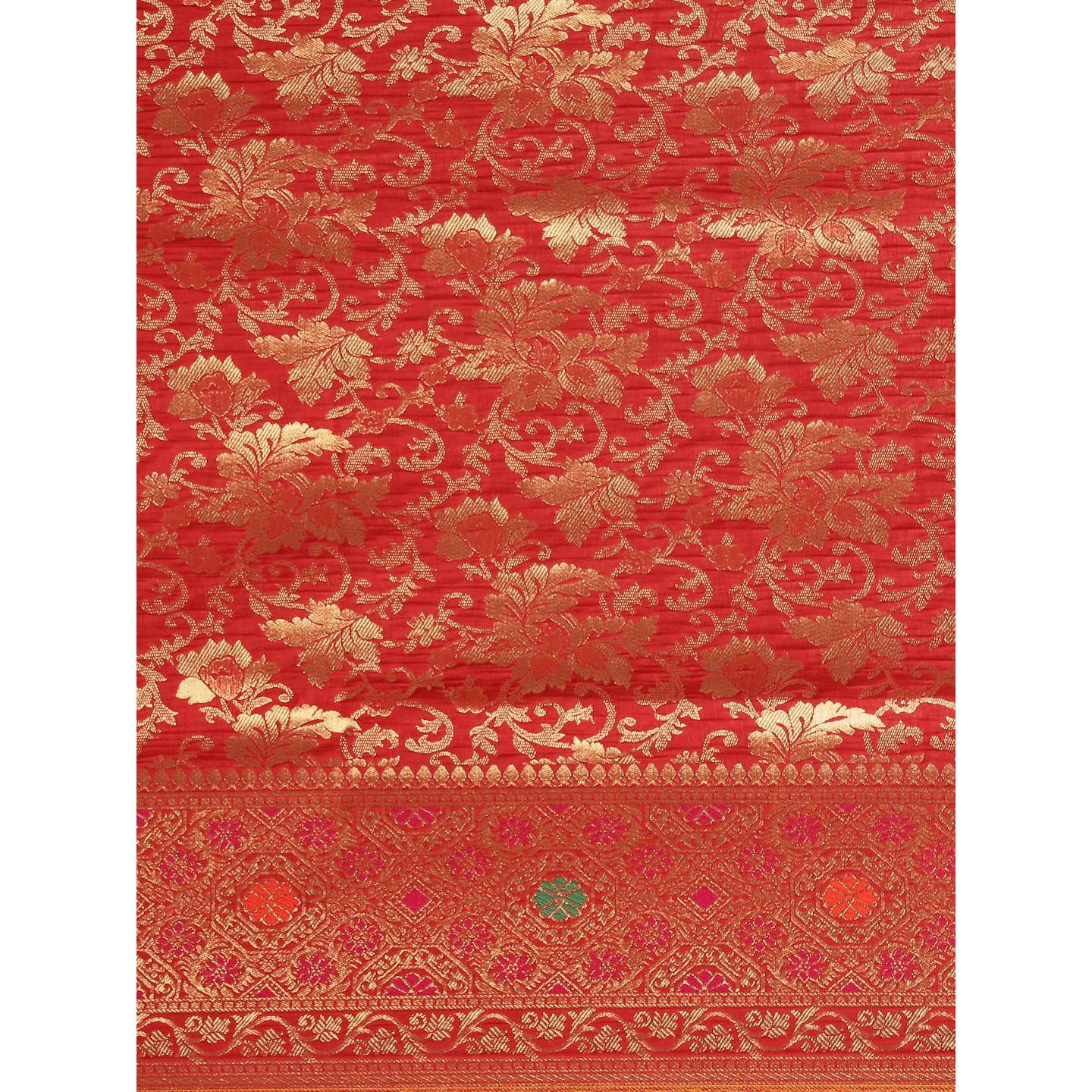 Red Festive Wear Woven Kanjivaram Silk Saree - Peachmode