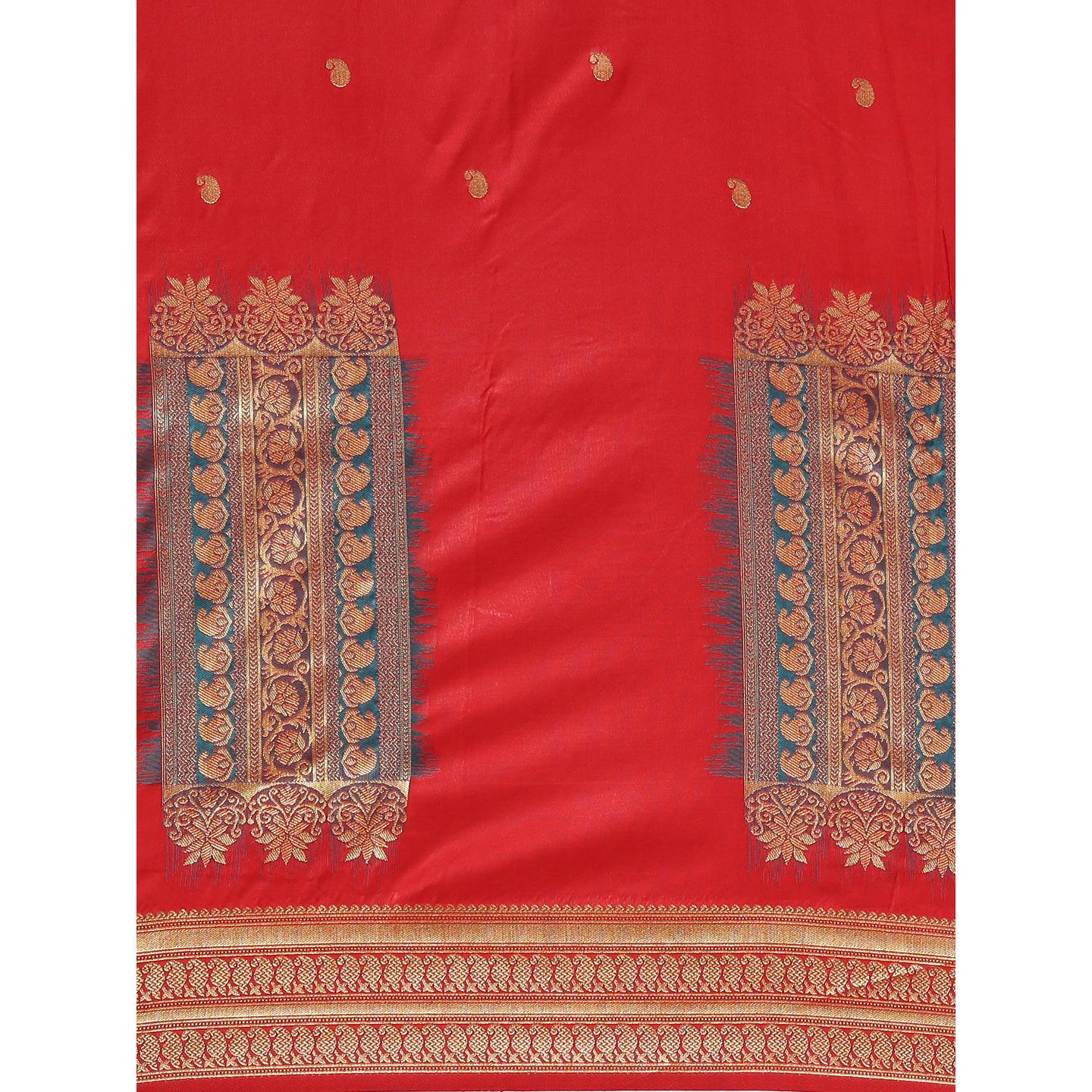 Red Festive Wear Woven Kanjivaram Silk Saree - Peachmode
