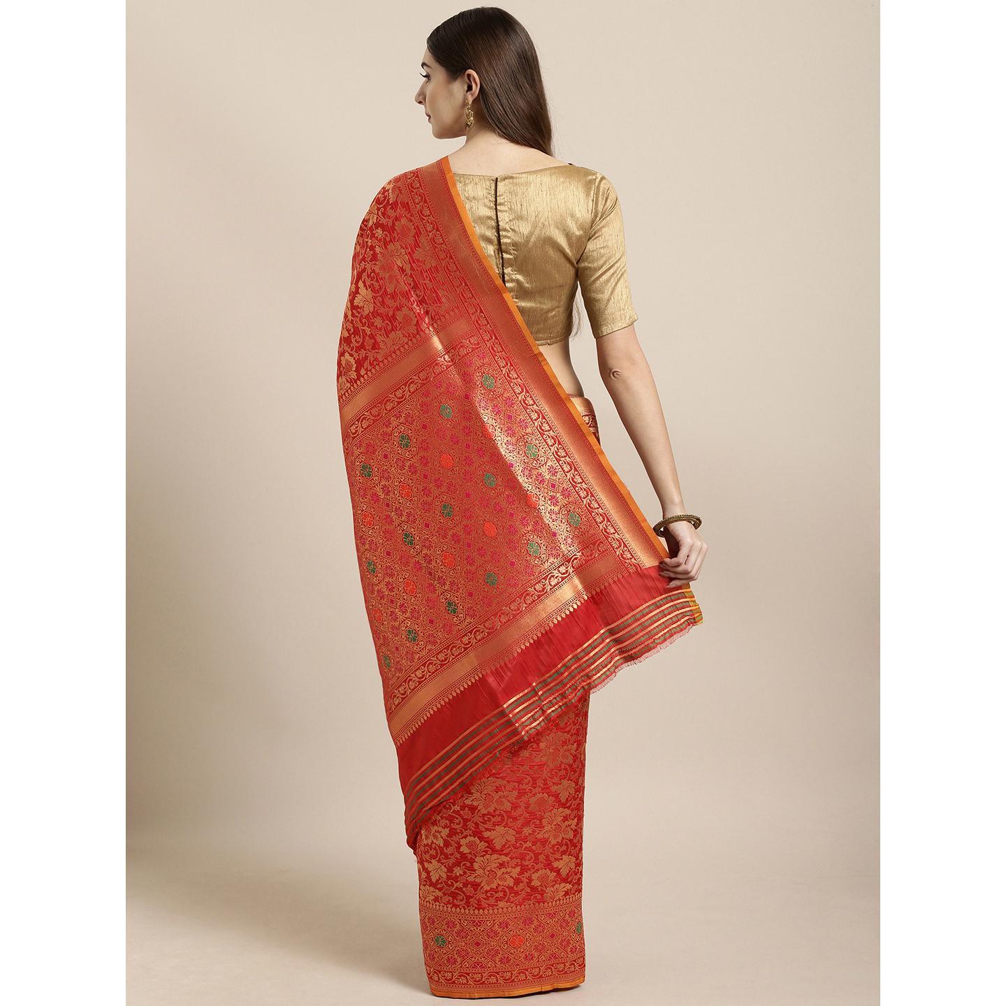 Red Festive Wear Woven Kanjivaram Silk Saree - Peachmode