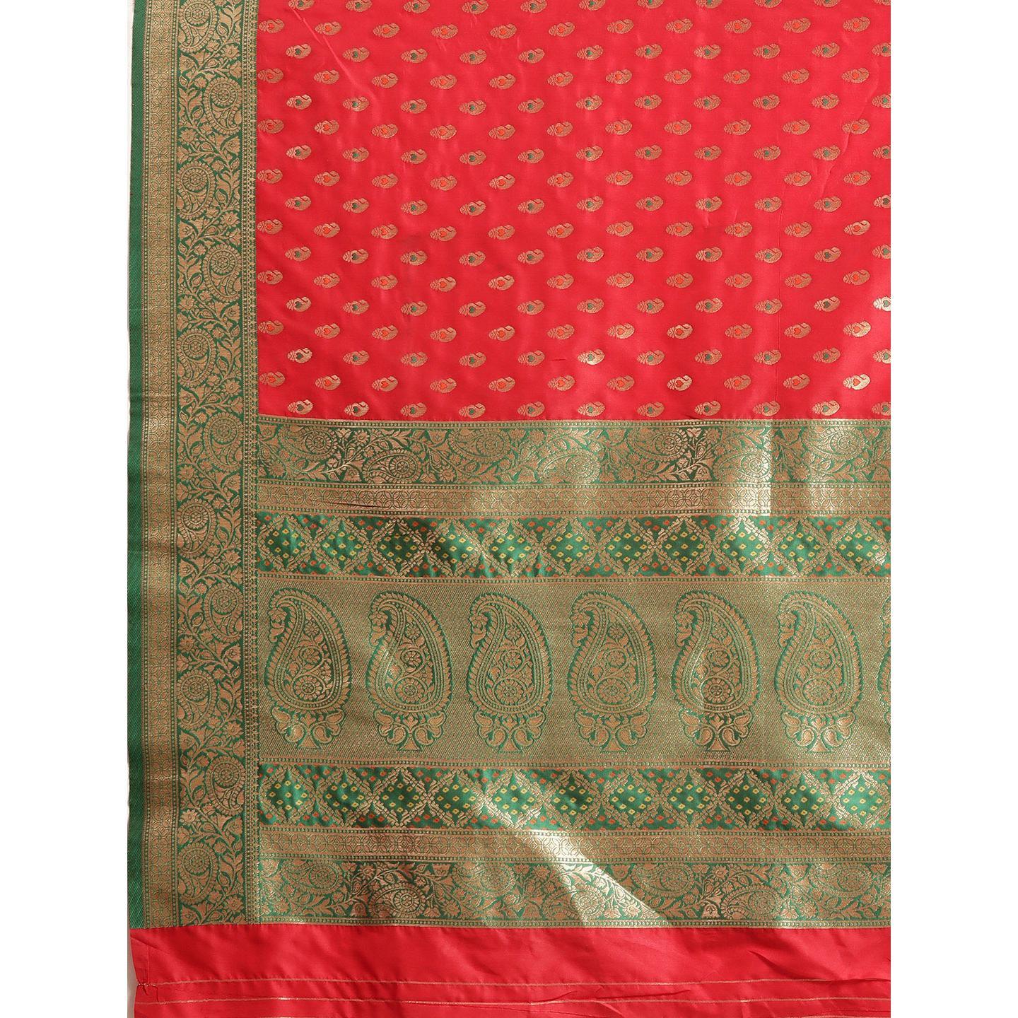 Red Festive Wear Woven Kanjivaram Silk Saree - Peachmode
