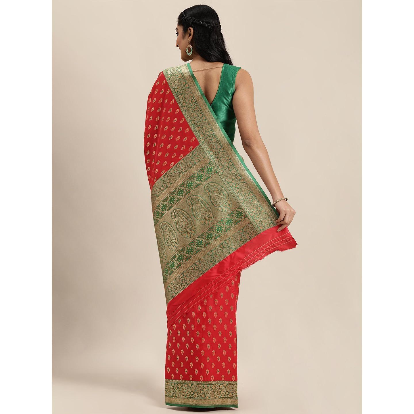 Red Festive Wear Woven Kanjivaram Silk Saree - Peachmode