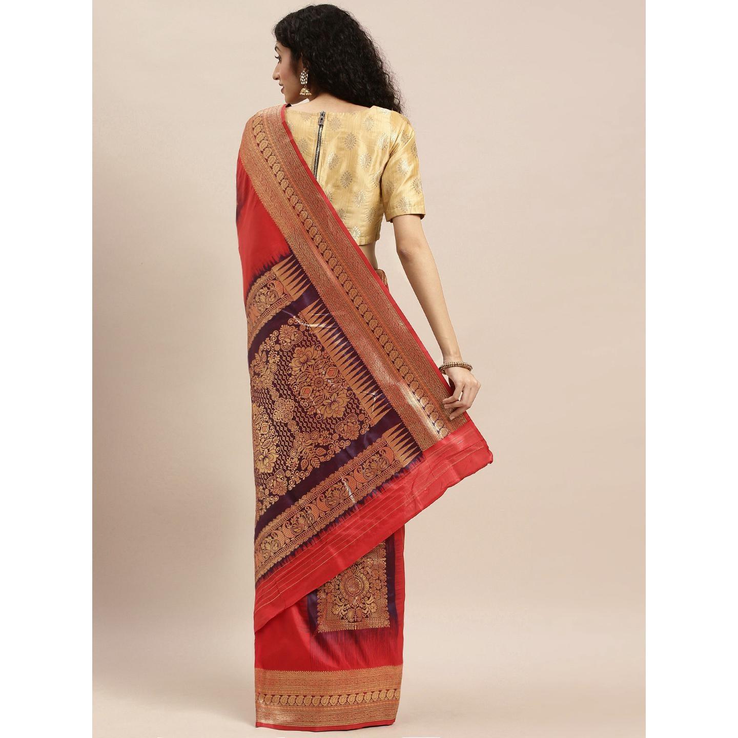 Red Festive Wear Woven Kanjivaram Silk Saree - Peachmode