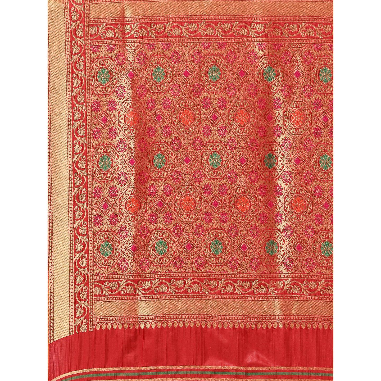 Red Festive Wear Woven Kanjivaram Silk Saree - Peachmode