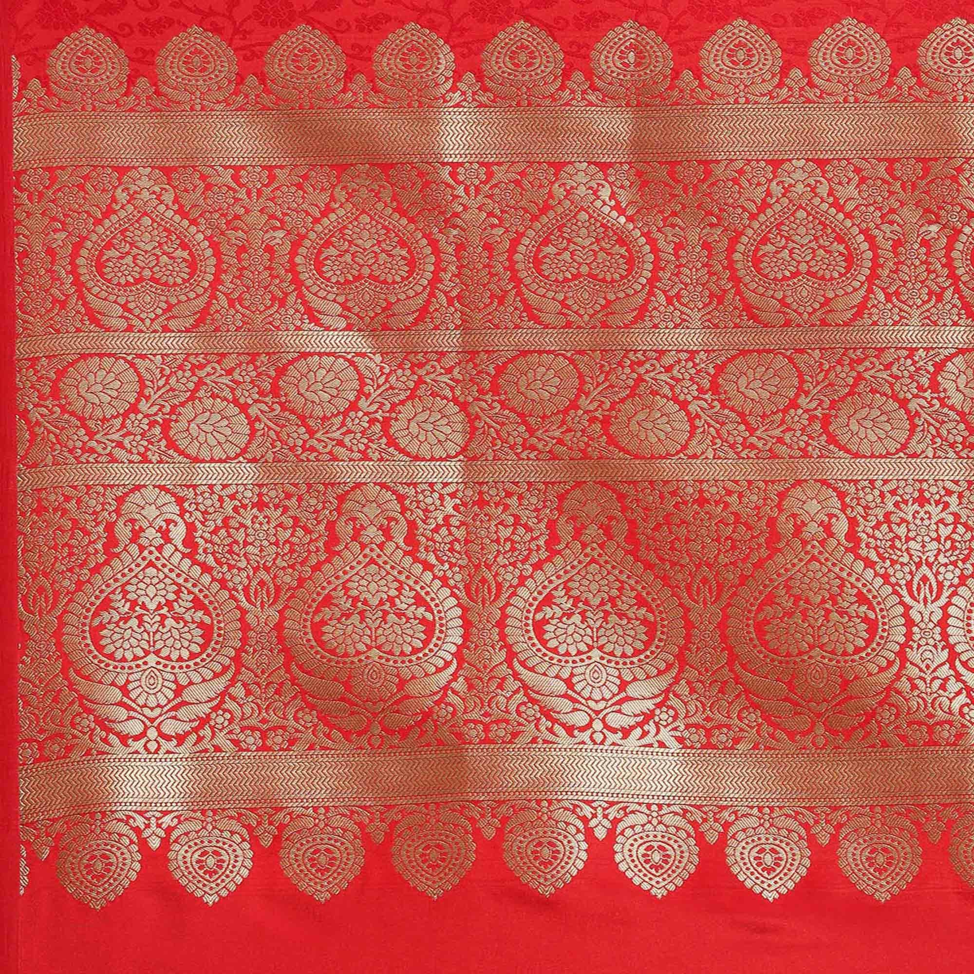 Red Festive Wear Woven Kanjivaram Silk Saree - Peachmode
