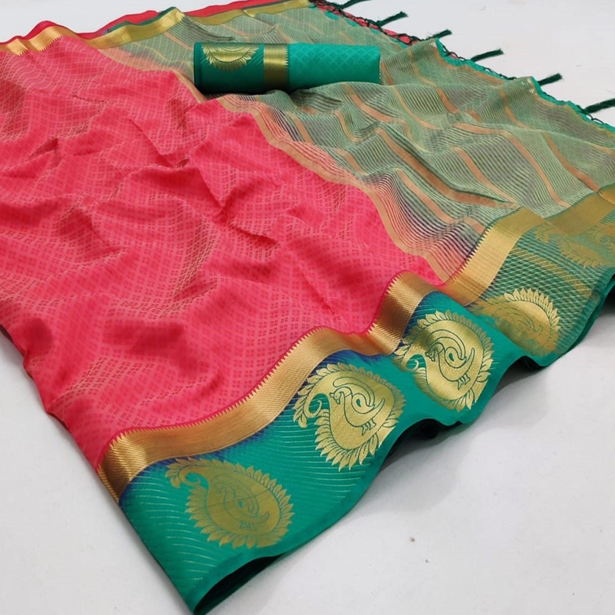 Red Festive Wear Woven Kanjiwaram Art Silk Saree - Peachmode