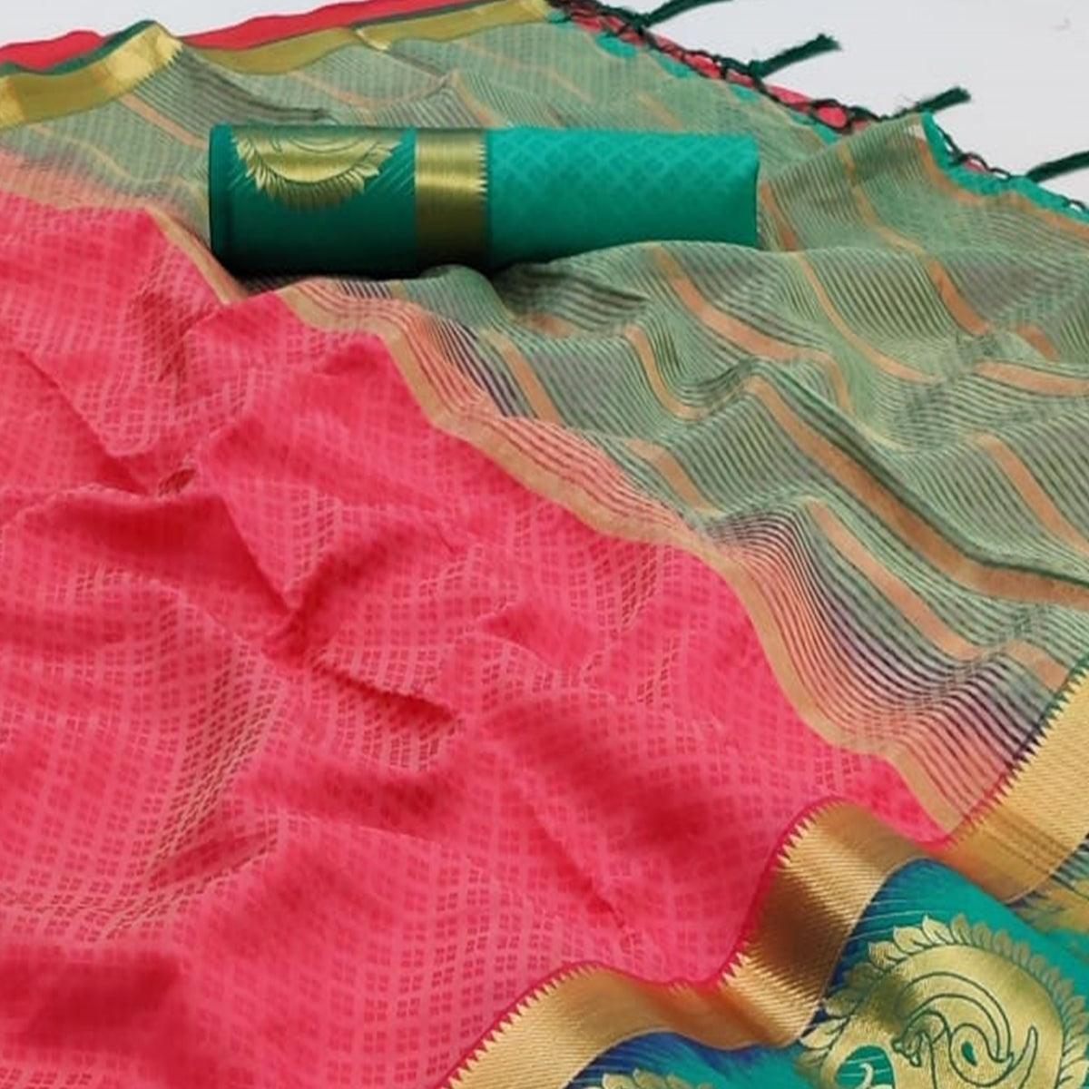 Red Festive Wear Woven Kanjiwaram Art Silk Saree - Peachmode