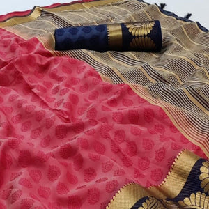 Red Festive Wear Woven Kanjiwaram Art Silk Saree - Peachmode